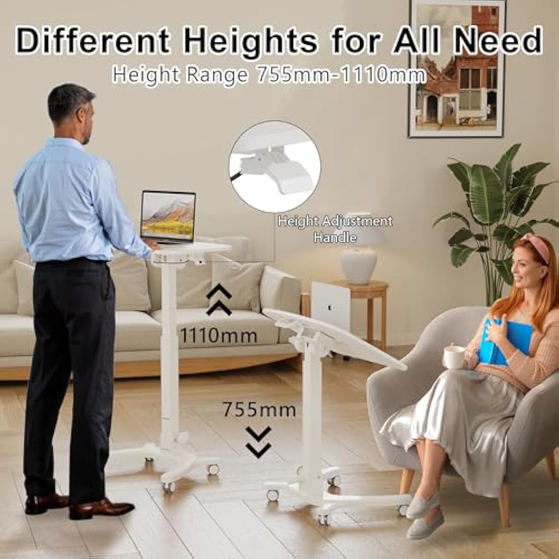BONTEC Height Adjustable Standing Desk – Foldable Rolling Workstation