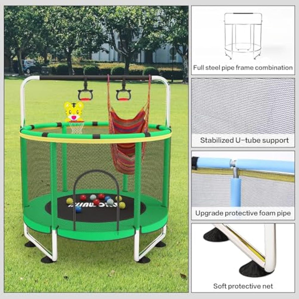 Kids Trampoline with Basketball Hoop and Safety Enclosure