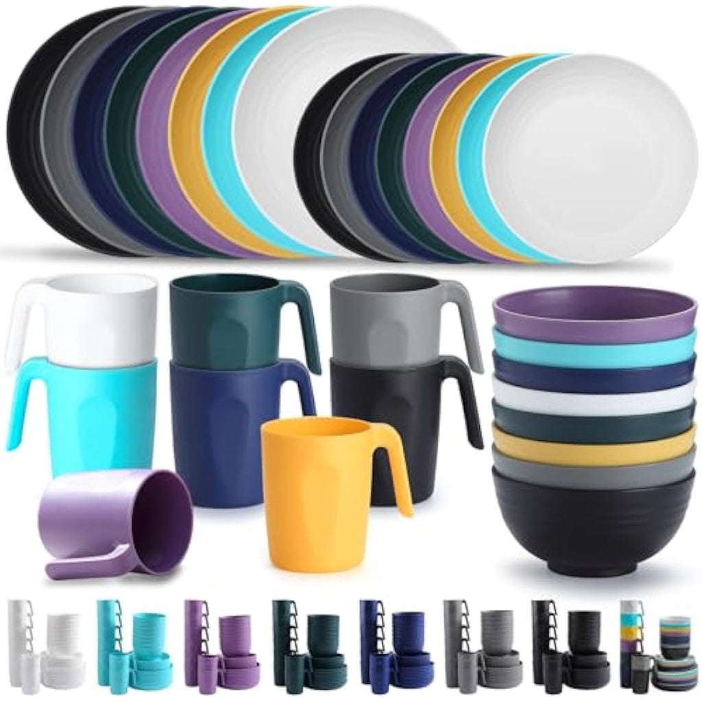 Kyraton 32-Piece Plastic Dinnerware Set | Unbreakable Camping Dishes for 8