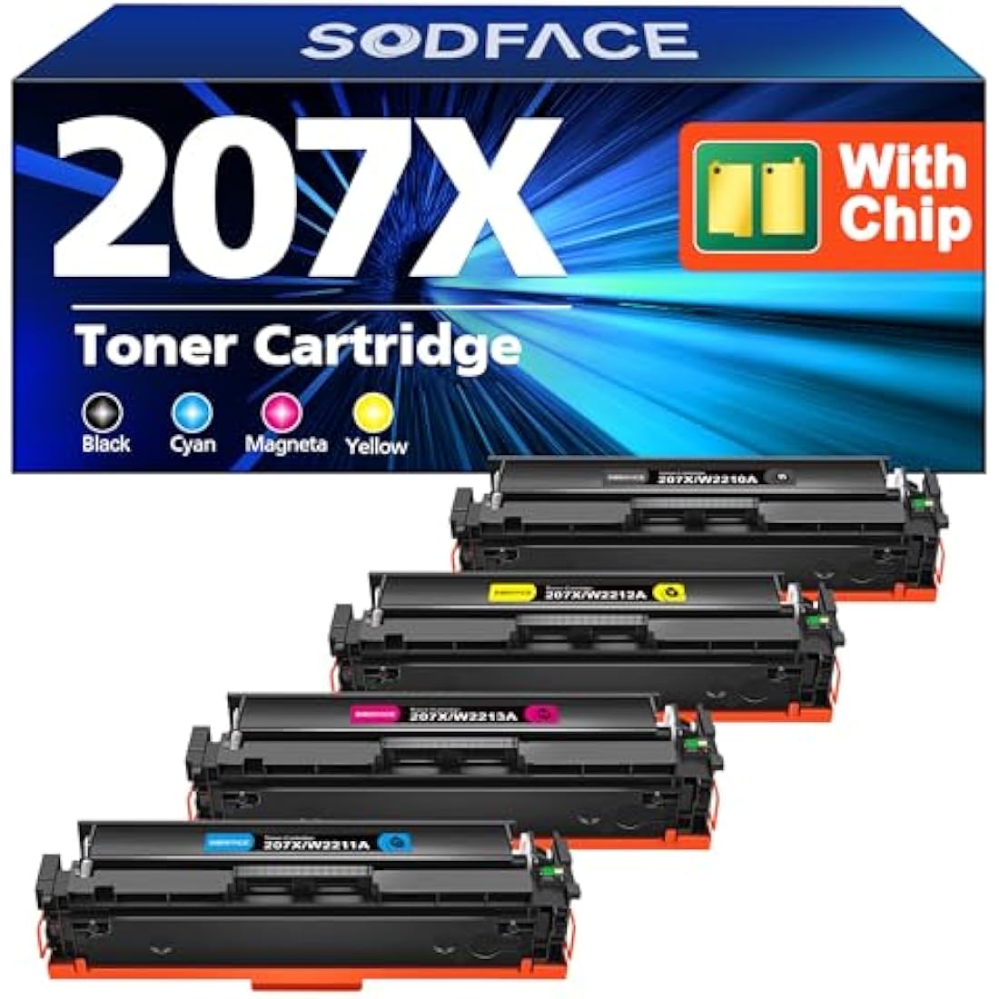 SODFACE 207X Toner Cartridge 4-Pack for HP Color LaserJet Pro M283fdw