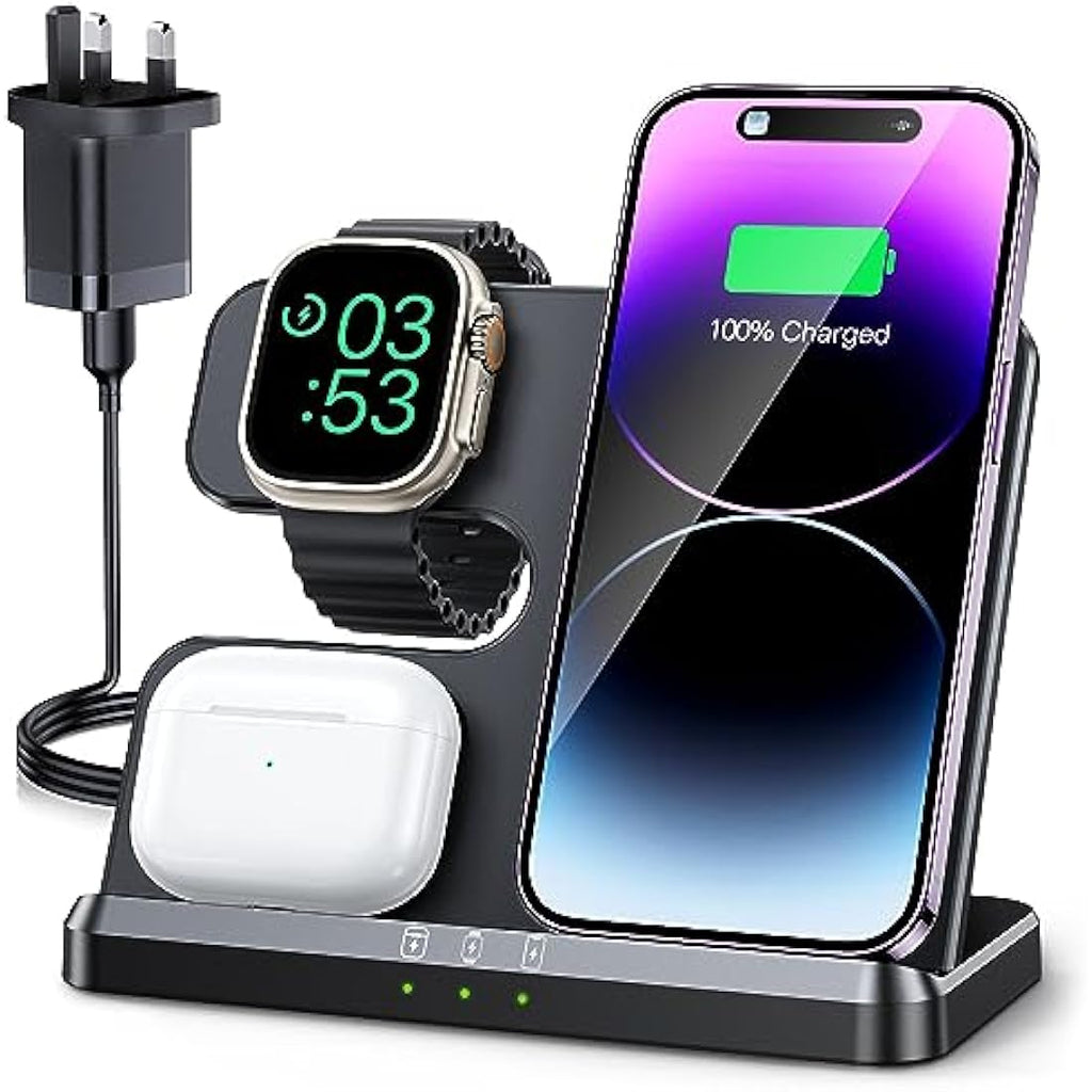 JARGOU 3-in-1 Wireless Charging Station for iPhone, iWatch & AirPods