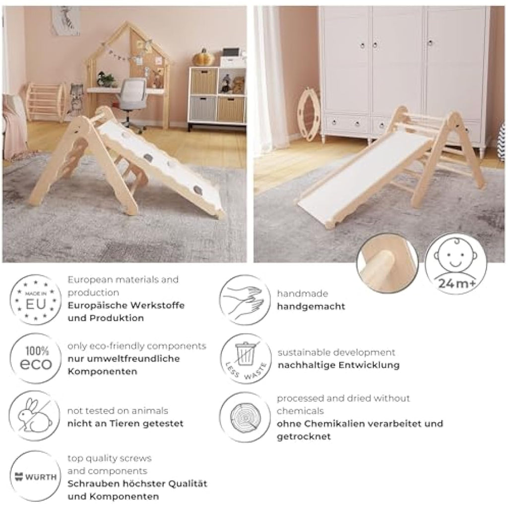 MAMOI Wooden Indoor Climbing Triangle with Slide for Kids and Toddlers