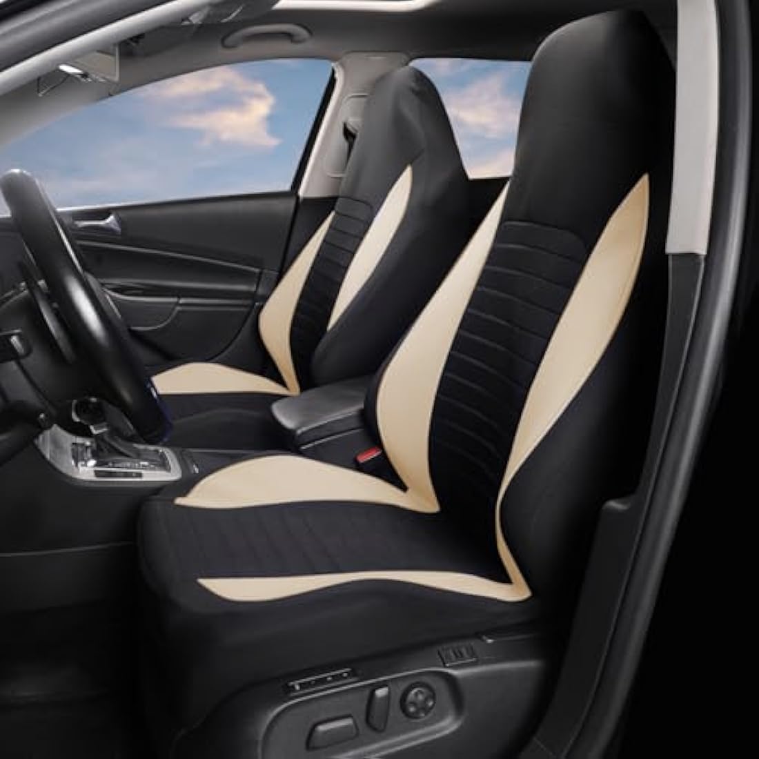AUTOYOUTH Universal Car Seat Covers | Airbag Compatible Front Pair, Beige