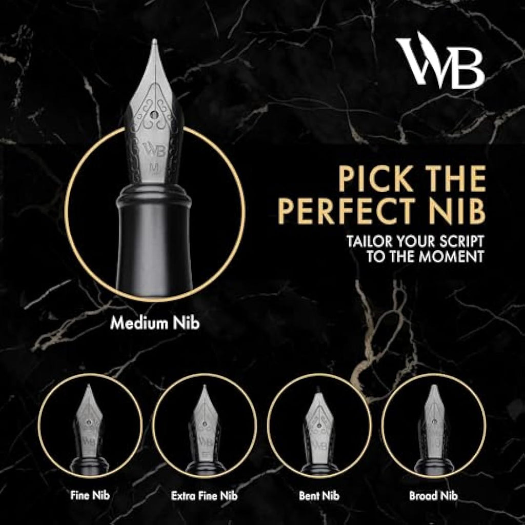 Wordsworth & Black Fountain Pen Set - Extra Fine Nib with 24 Ink Refills