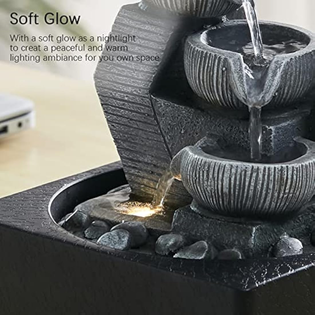 Jolof Store Indoor Desktop Waterfall Fountain with LED Light – 24cm