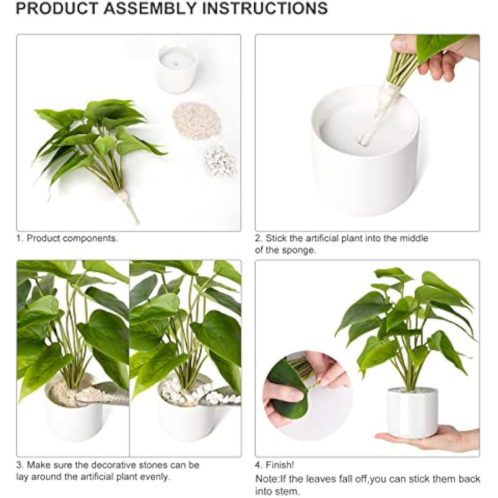 Mkono Artificial Pothos Plant in 4" White Ceramic Pot – 11" Faux Greenery