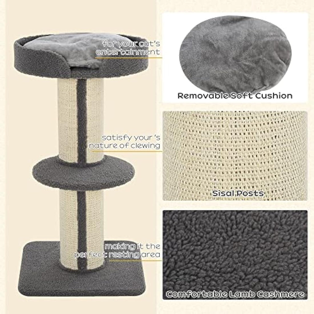 Jolof Store PawHut 91cm Cat Tree Tower with Scratching Posts - Grey