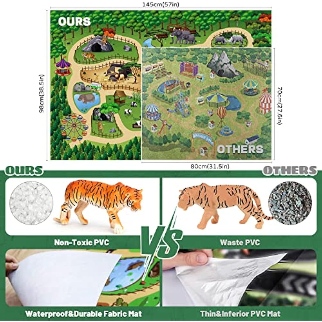 FRUSE Safari Animals Playset with Jumbo Play Mat - 12 Realistic Figurines