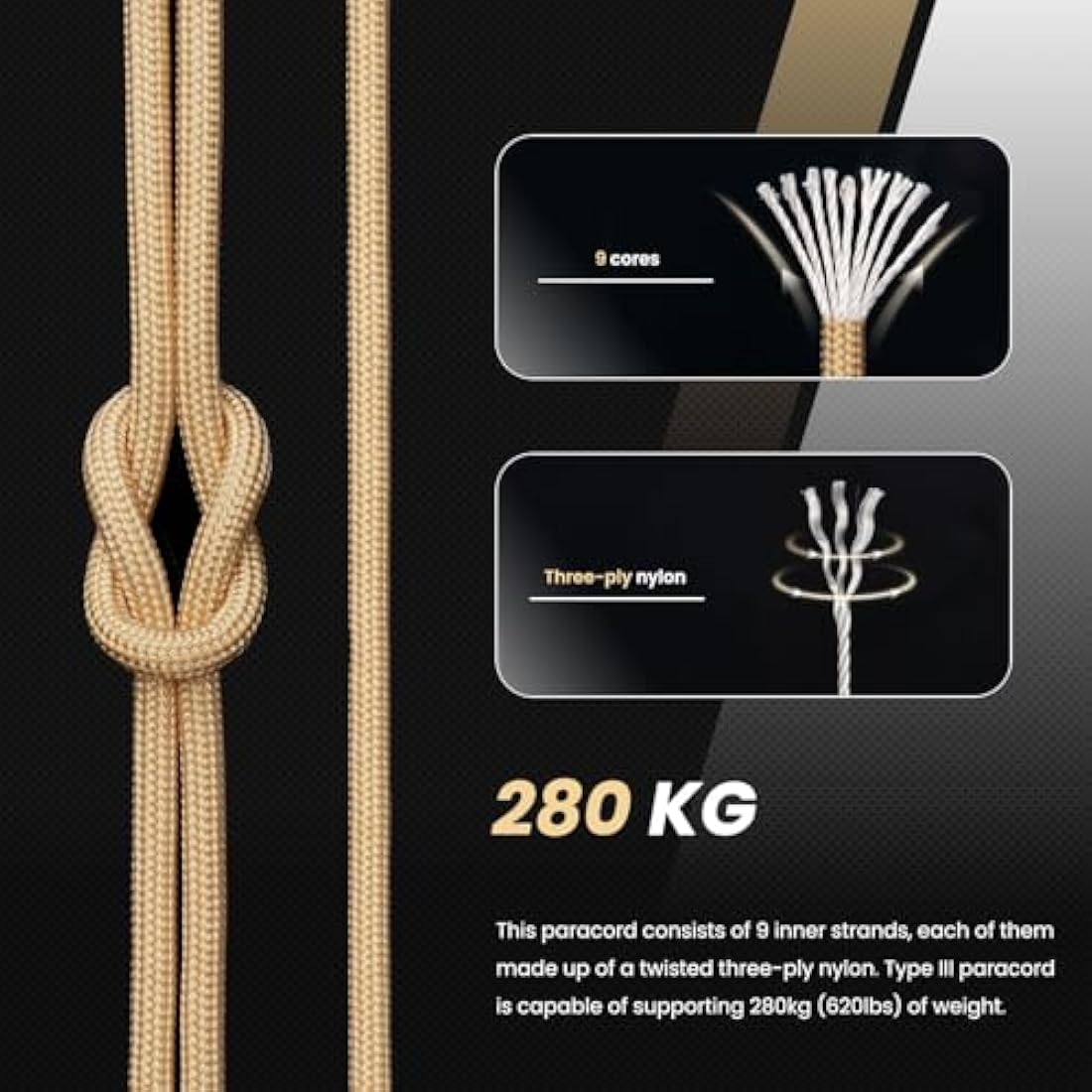 Abma Cord 4mm Type III Nylon Paracord – 100m 9-Strand Survival Rope