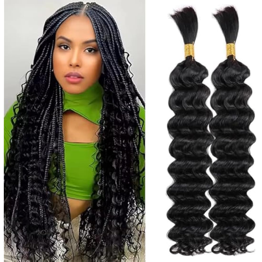 Double Drawn Human Hair Bulk for Braiding | Deep Wave 20" 1B