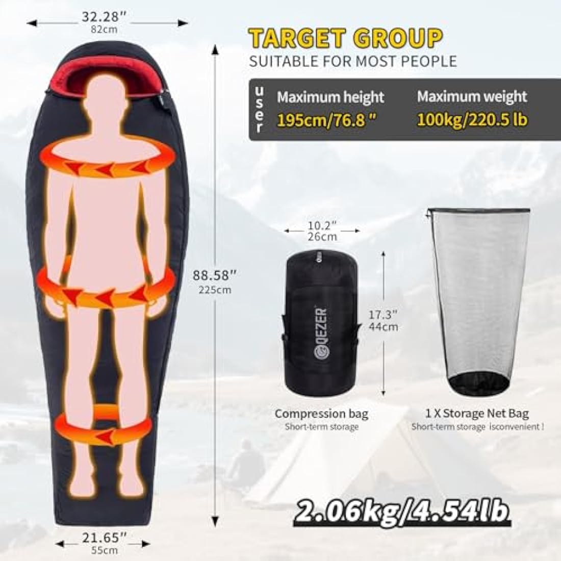 QEZER Winter Down Sleeping Bag | 660 FP Duck Down -20°C Cold Weather
