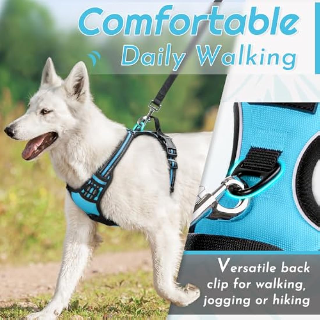 No Pull Dog Harness | Reflective Padded Walking Vest – Sky Blue
