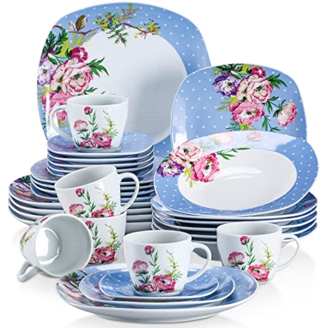 VEWEET Hannah 30-Piece Porcelain Dinner Set | Floral Service for 6