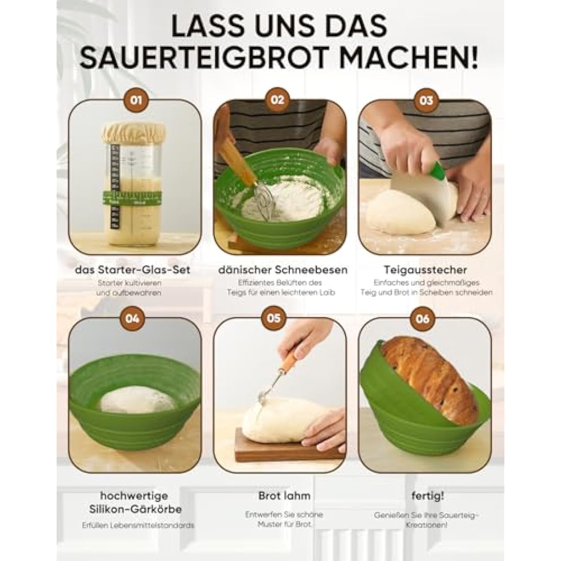 Jolof Store Sourdough Starter Kit with Silicone Bread Proofing Baskets
