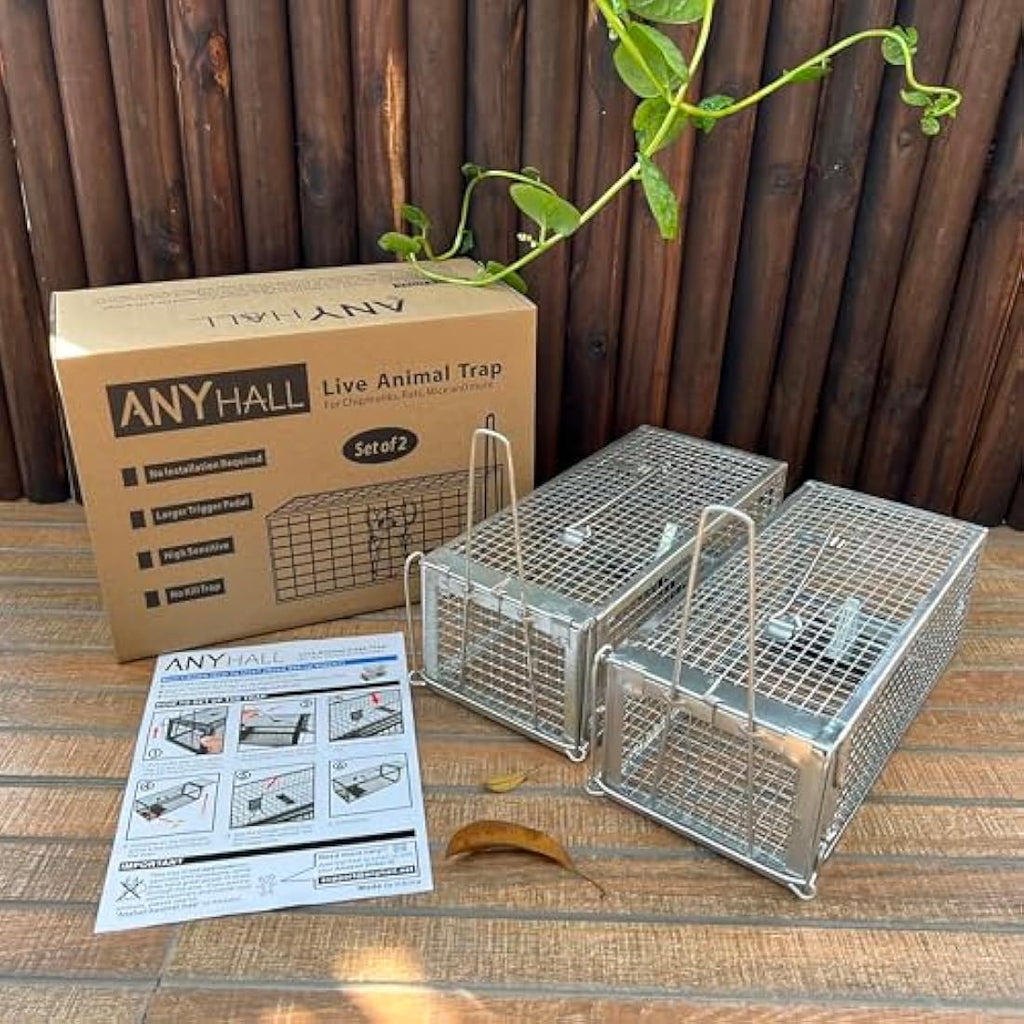 Anyhall 2-Pack Humane Rat Traps | Silver Live Mouse Cage Traps