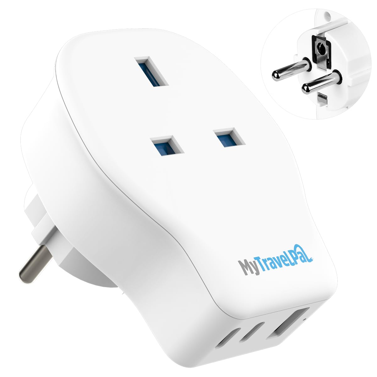 MyTravelPal UK to Europe Travel Adapter - 20W PD Fast Charge USB-C