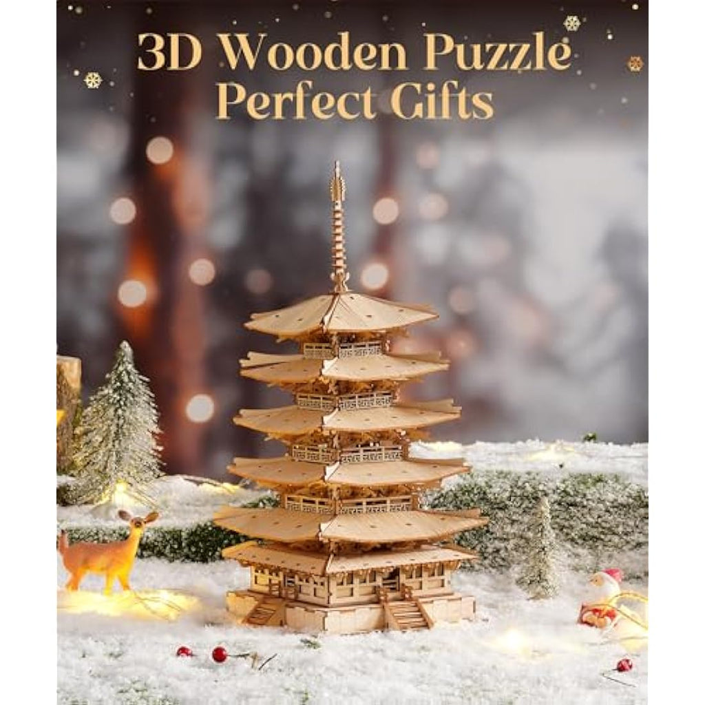 Rowood 3D Wooden Puzzle Five-Storied Pagoda Japanese Temple Model Kit