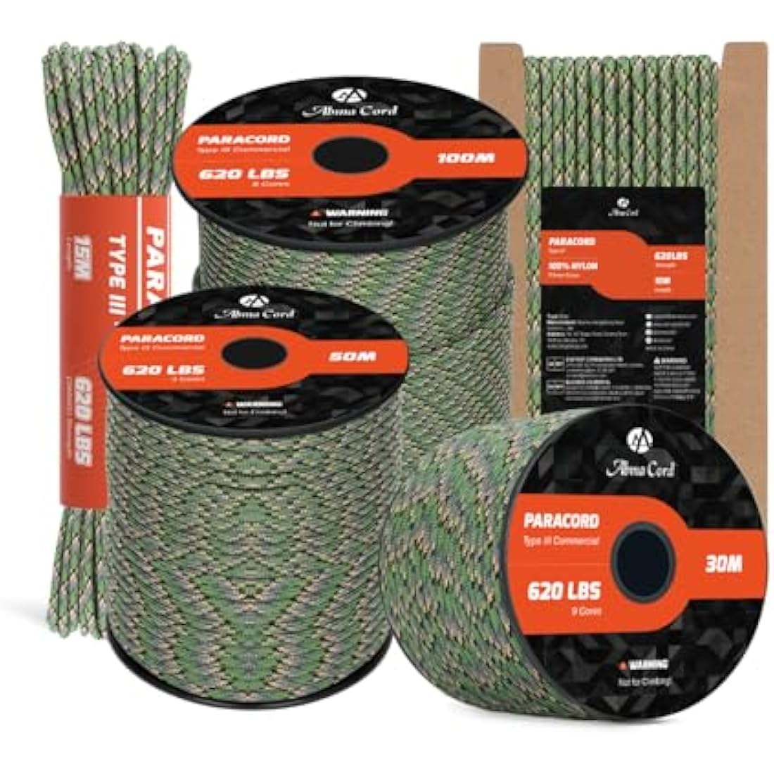 Abma Cord 4mm Nylon Paracord – 9 Strand Type III Rope, 100m Jager Camo
