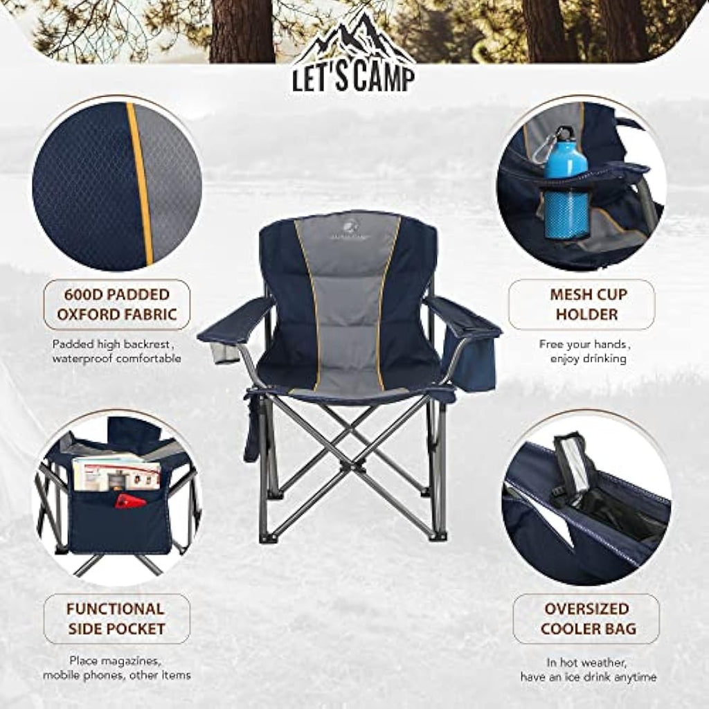 LET'S CAMP Heavy Duty Folding Camping Chair | Oversized Padded Seat