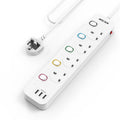 Mscien 4 Way Extension Lead with 3 USB Slots & Individual Switches
