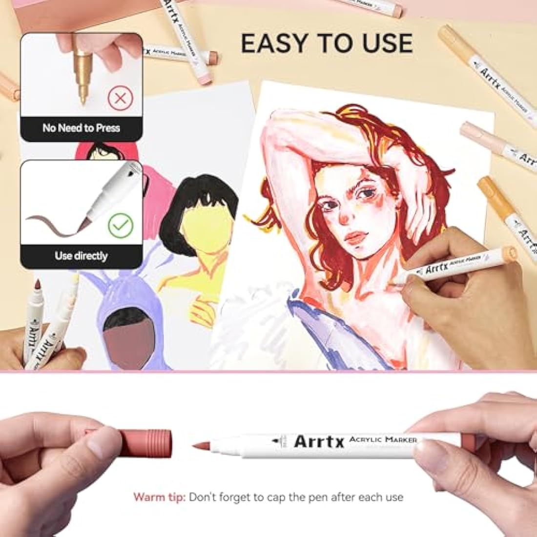 Arrtx 30 Skin Tone Acrylic Paint Pens | Brush Tip Markers for Portraits