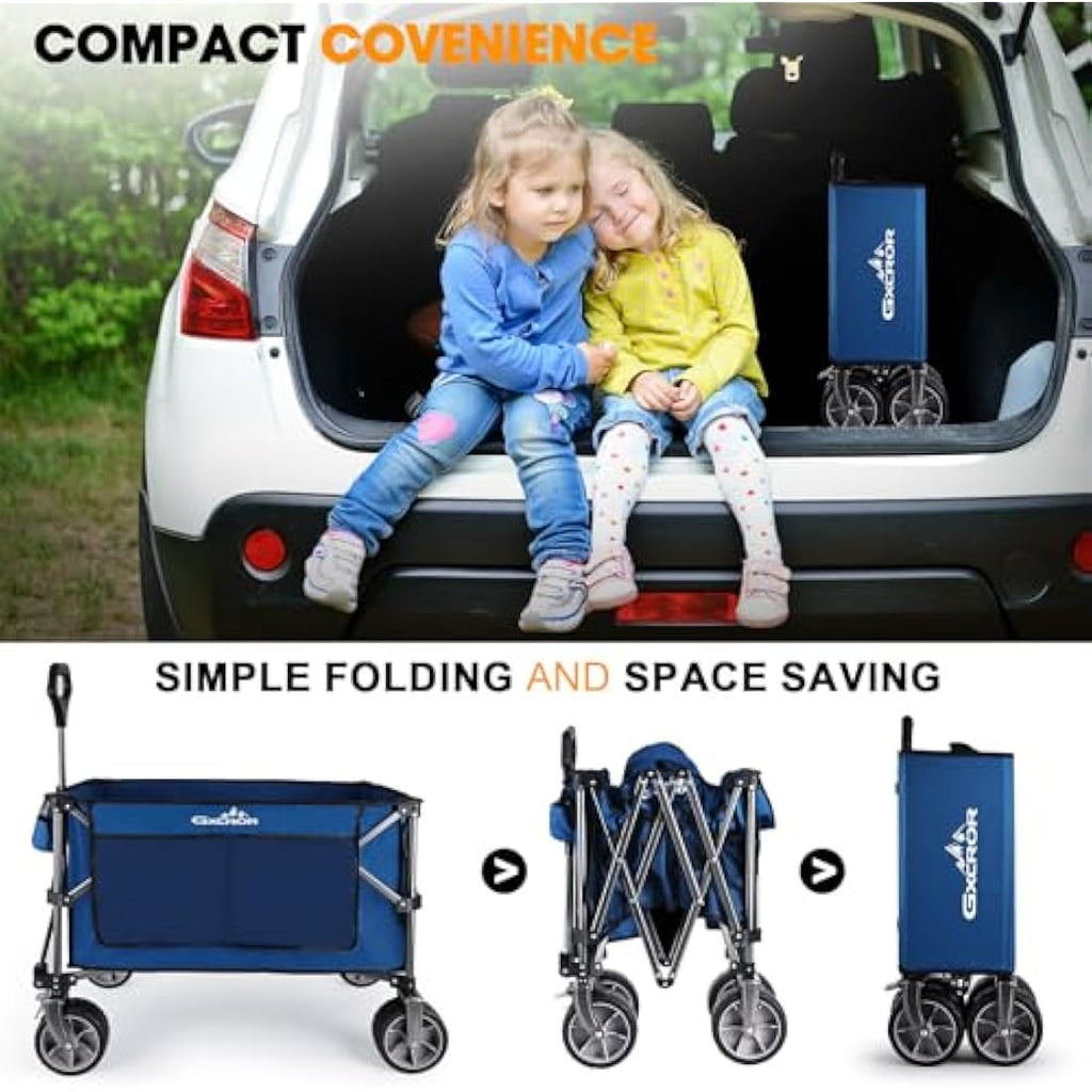 GXCROR 200L Folding Wagon – Heavy Duty 330 lbs All-Terrain Beach Cart