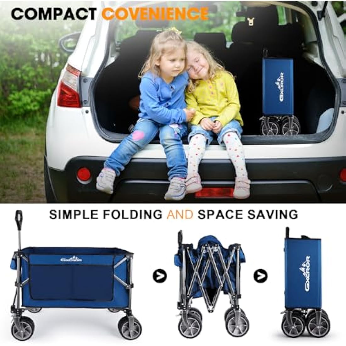 GXCROR 200L Folding Wagon – Heavy Duty 330 lbs All-Terrain Beach Cart