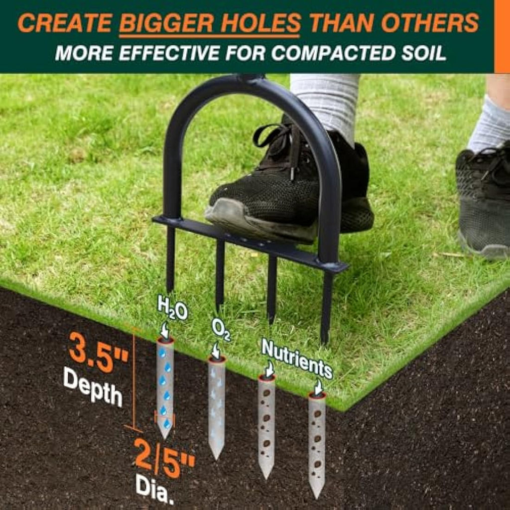 Colwelt Lawn Spike Aerator | 4 Steel Spikes Manual Garden Tool, 96cm