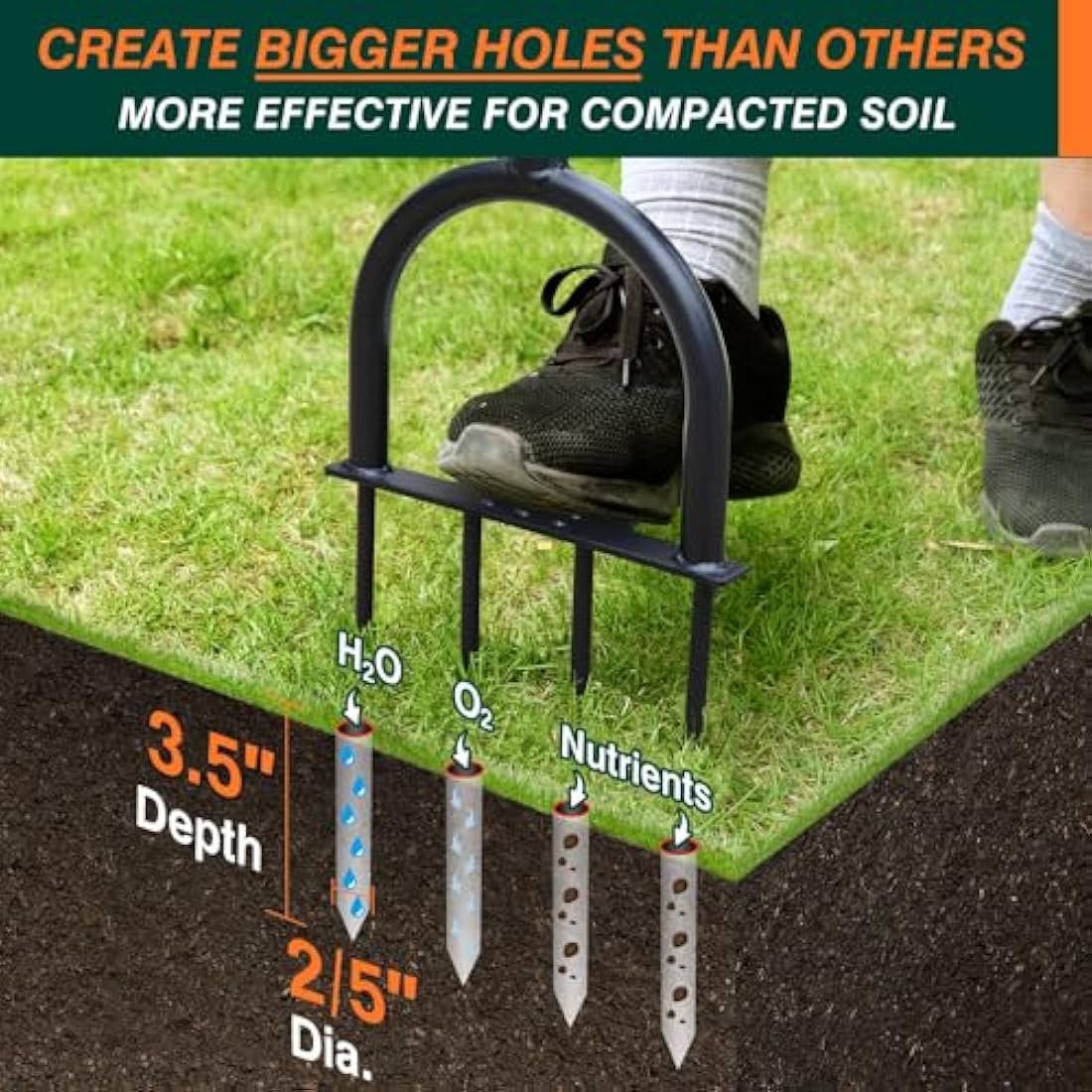 Colwelt Lawn Spike Aerator | 4 Steel Spikes Manual Garden Tool, 96cm