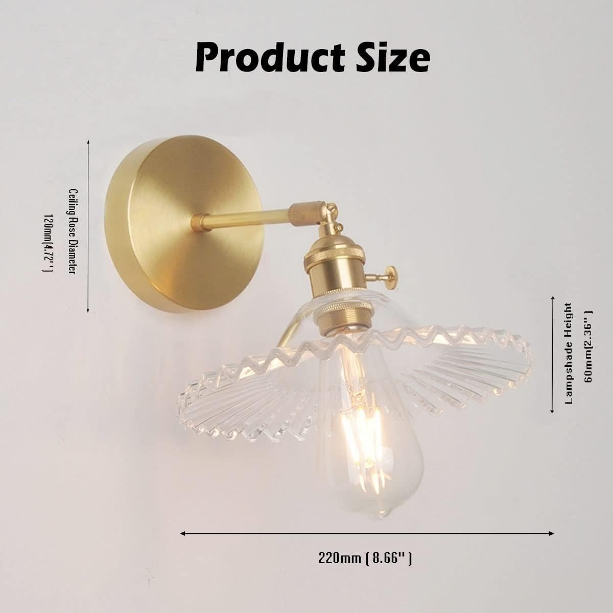 Industrial Glass Wall Sconce | Adjustable Brass E27 Lamp