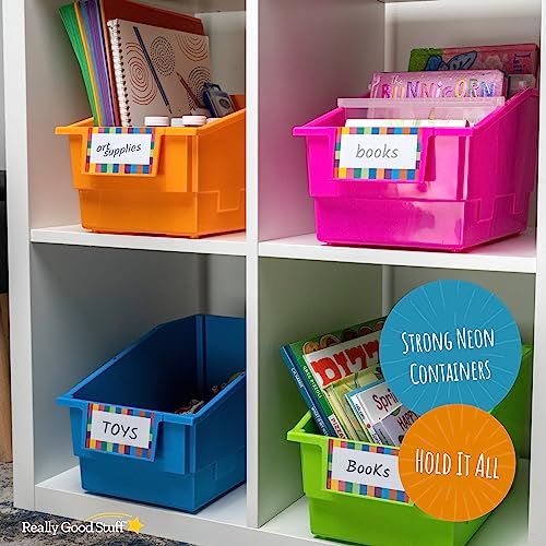 Neon Chapter Book Library Bins with Dividers - 6 Pack