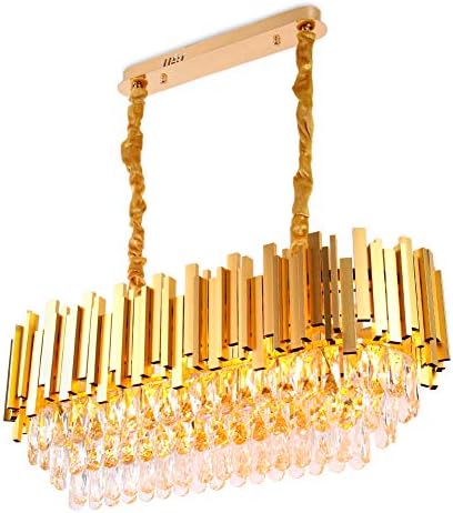 Modern Oval Gold Crystal Chandelier – 10-Light K9 Flush Mount