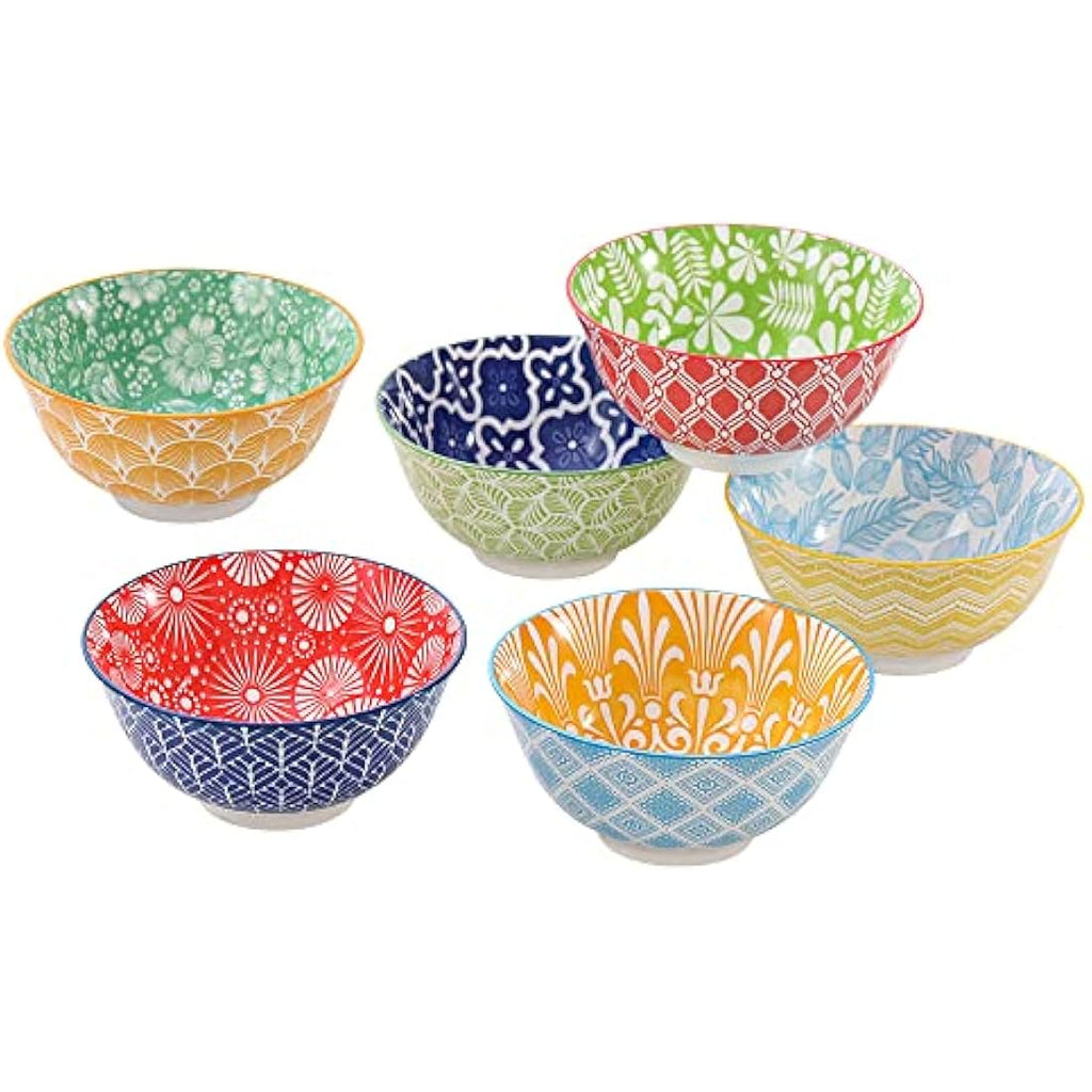 AHX Ceramic Cereal Bowls Set of 6 – 23oz Colorful Geometric Soup Bowls