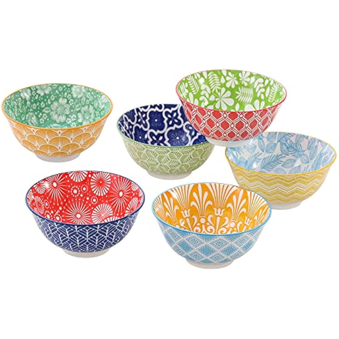 AHX Ceramic Cereal Bowls Set of 6 – 23oz Colorful Geometric Soup Bowls