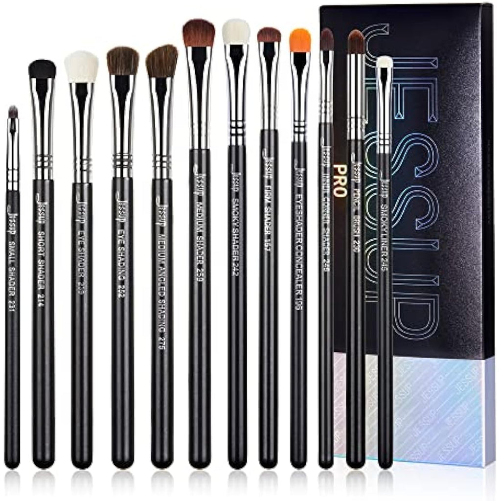 Jessup 12pcs Professional Eyeshadow Makeup Brushes Set – Synthetic Black