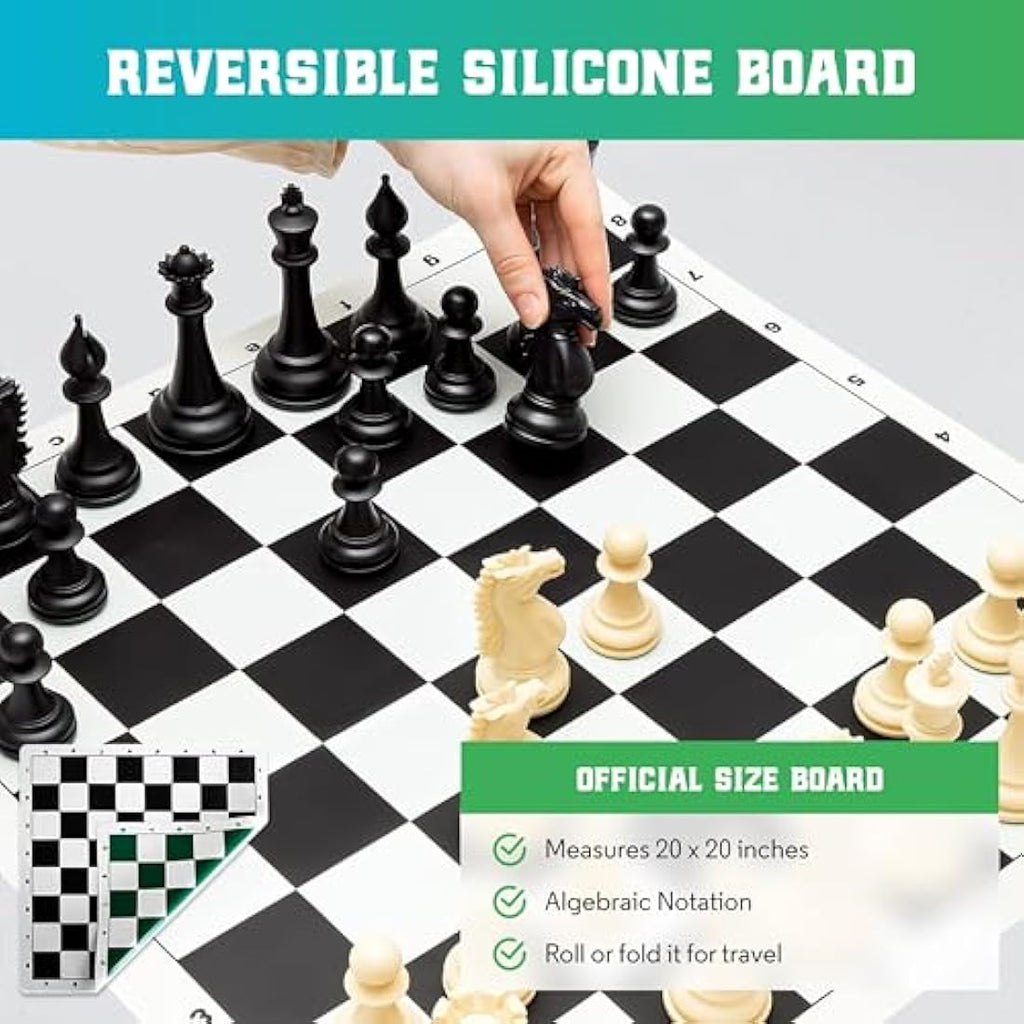 Tournament Chess Set – Quadruple Weighted Silicone Board