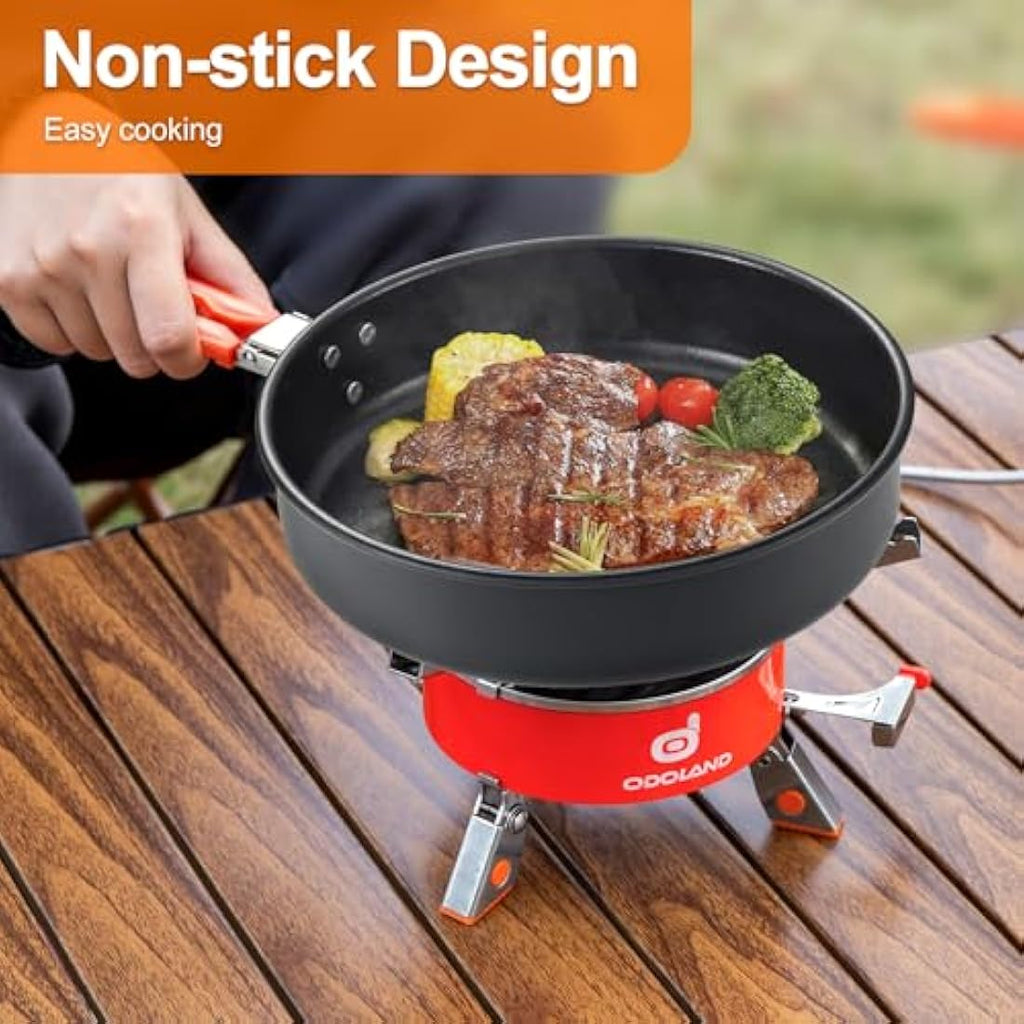 Odoland Camping Cookware Mess Kit – Anodized Aluminum Pot, Pan & Kettle