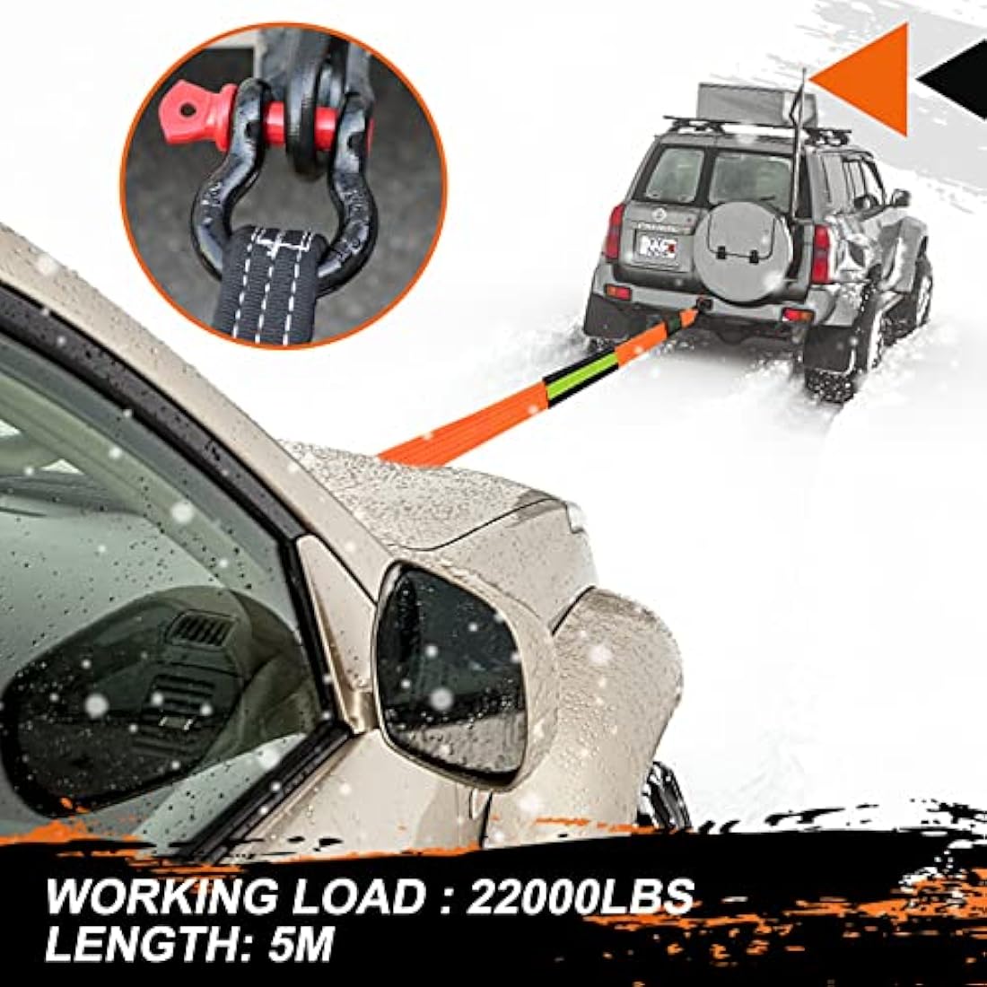 MAIKEHIGH 10 Ton Off-Road Recovery Tow Strap – 5M Heavy Duty Rope Kit