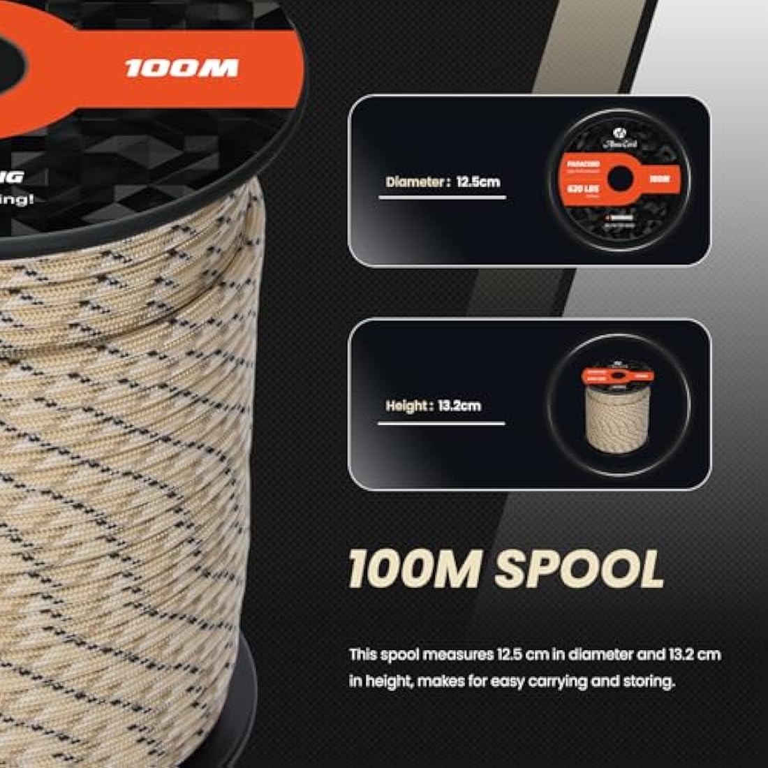 Abma Cord 4mm Type III Nylon Paracord – 9 Strands, 100m Desert Camo