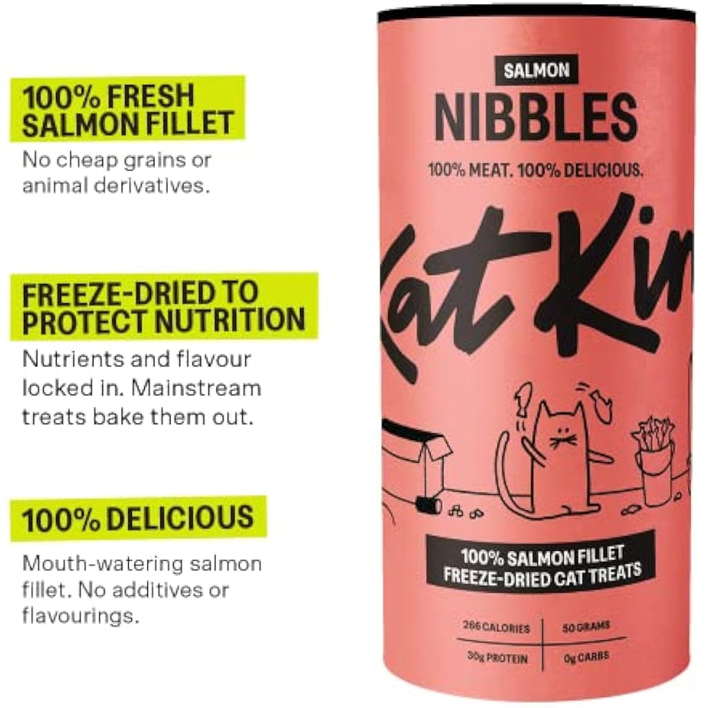 KatKin Salmon Nibbles | Freeze-Dried Cat Treats | 100% Salmon Fillet (4 Pack)