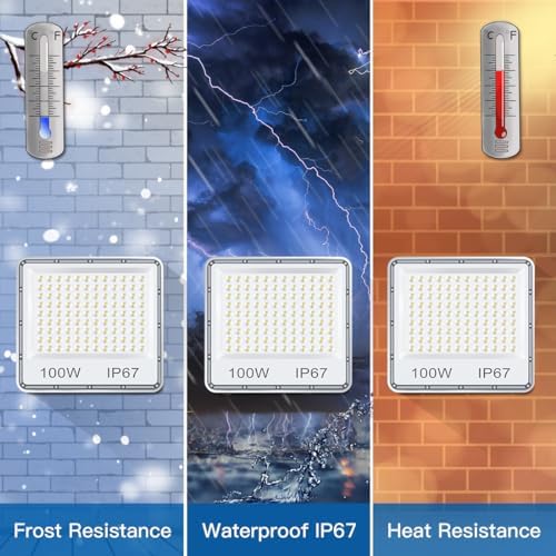 YIQIBRO 100W LED Floodlight Outdoor 2-Pack | IP67 Waterproof 10000LM