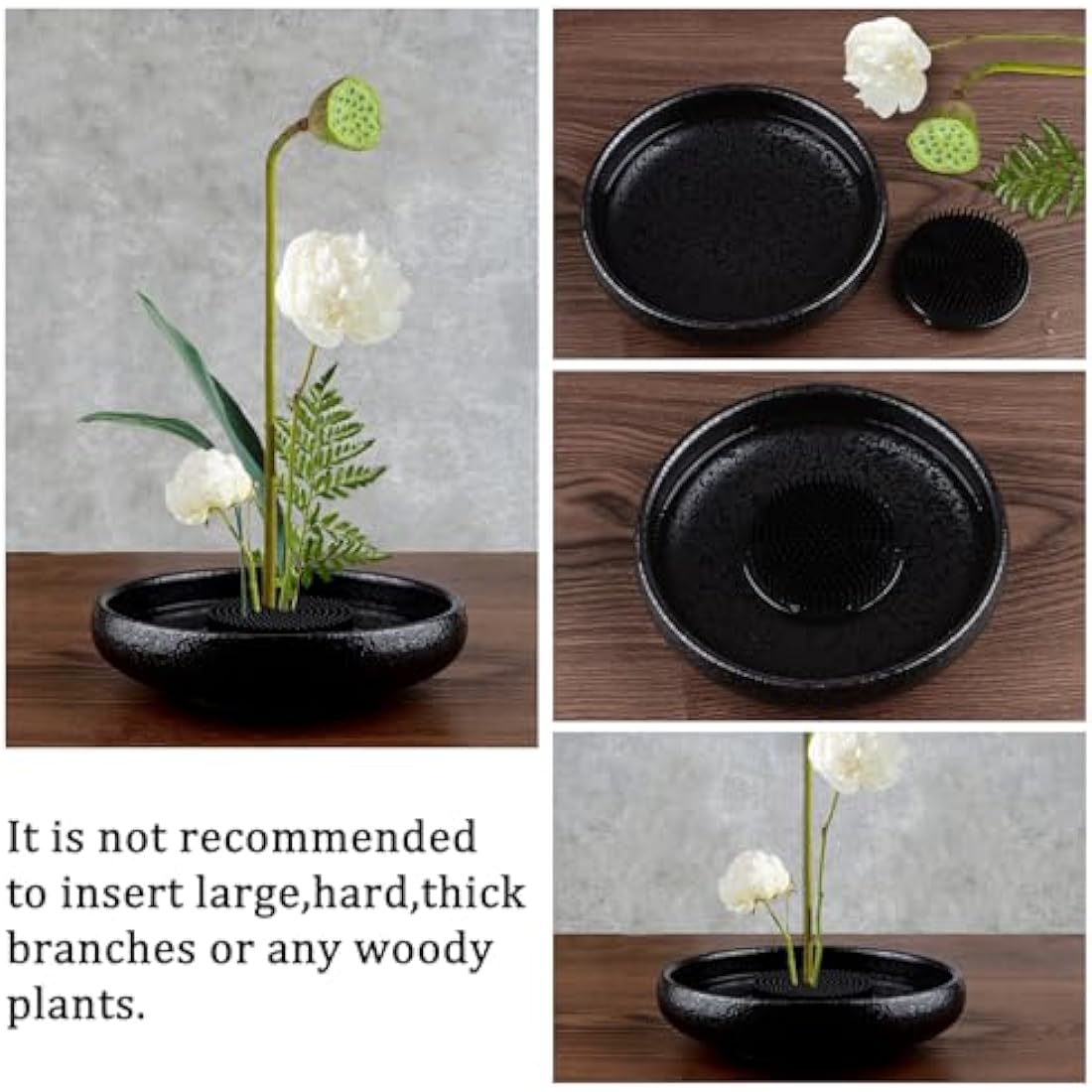 WANDIC Round Black Plastic Flower Frog – 4 Pcs Ikebana Kenzan Holder