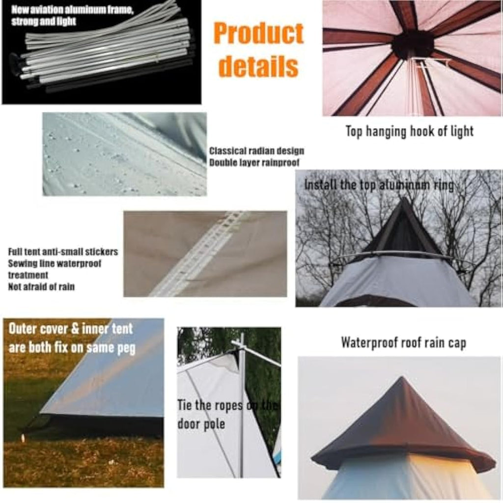 Waterproof Tipi Tent – 3 Person Double Layer Camping Yurt
