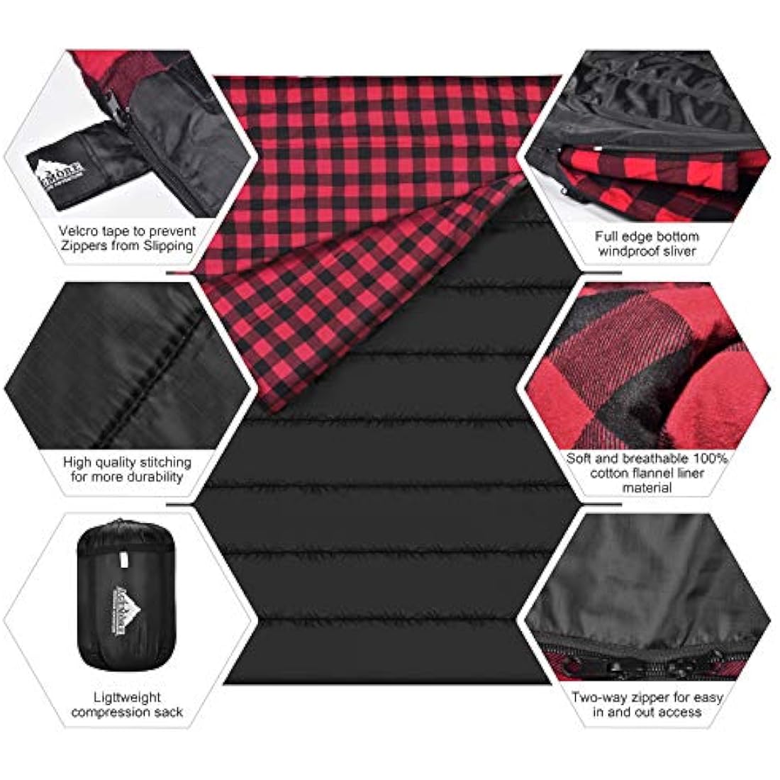 Agemore Double Flannel Sleeping Bag | Waterproof 2 Person Camping Gear