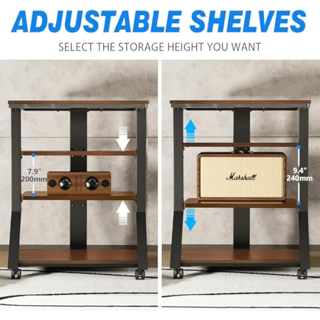 5Rcom 4-Tier HiFi Audio Rack | Rolling Wood Media Stand for Turntables