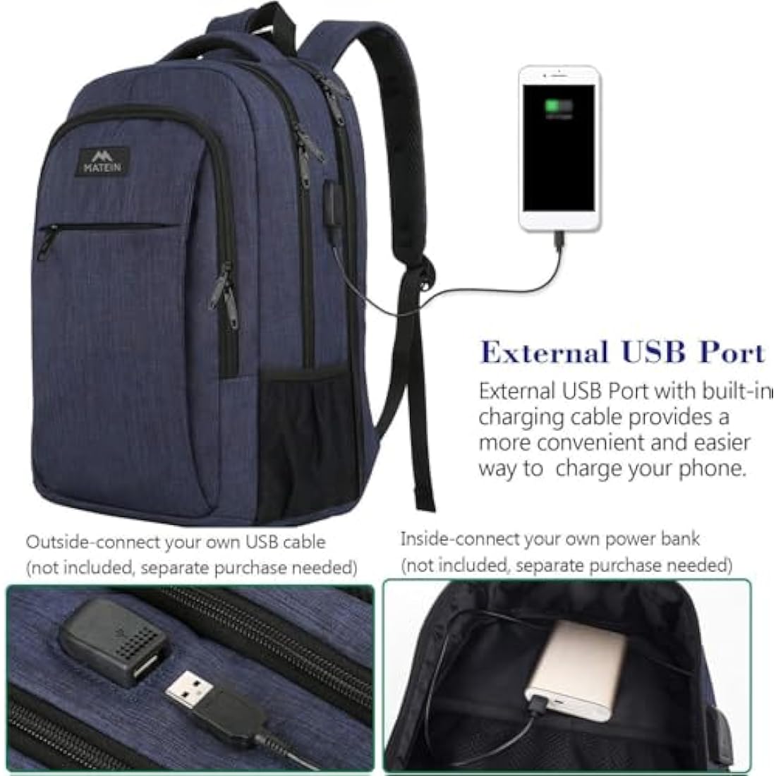 Matein 17.3 Inch Laptop Backpack | TSA Travel Anti-Theft Bag - Blue