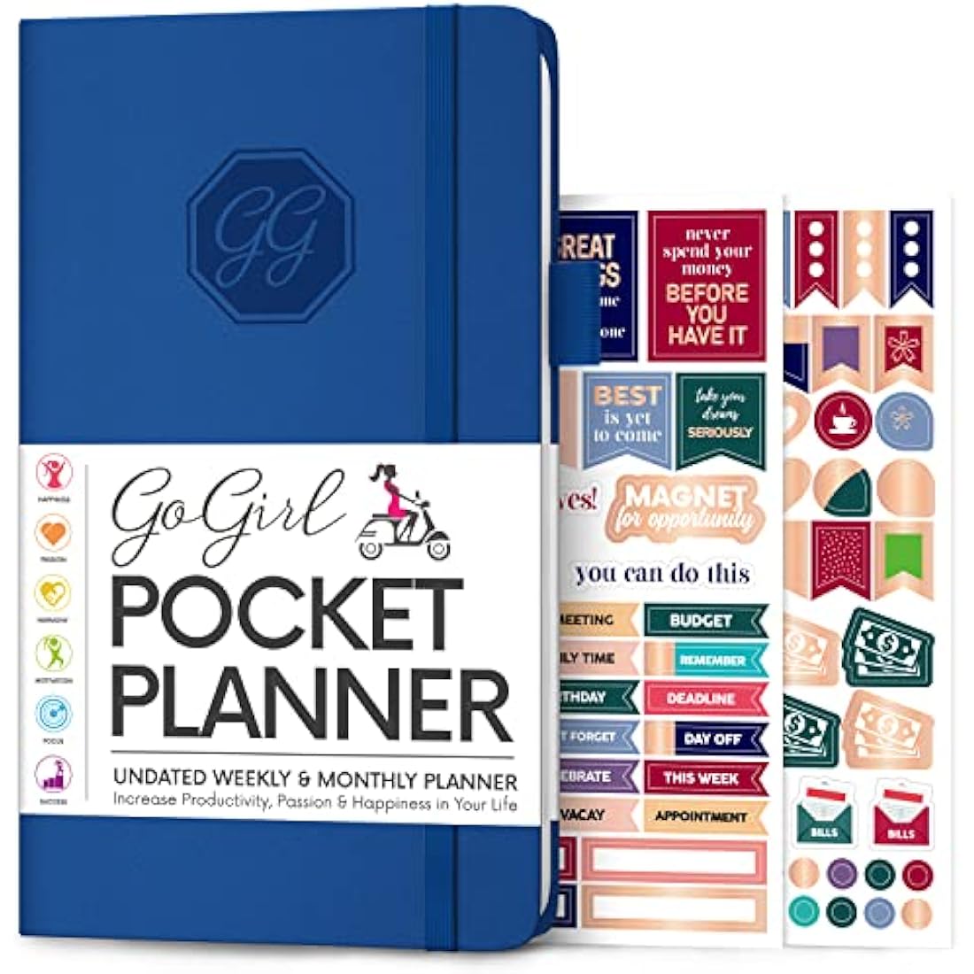 GoGirl Undated Pocket Weekly Planner – Goal Organizer & Agenda, Royal Blue