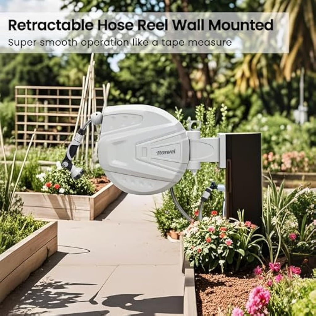 Roywel 30M Auto Reel Garden Hose – Wall Mounted Retractable Hose Reel