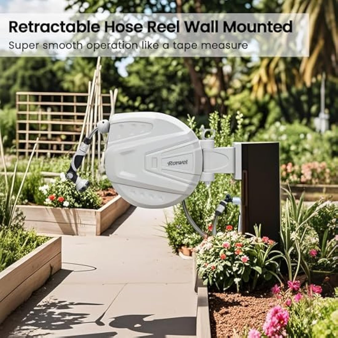 Roywel 30M Auto Reel Garden Hose – Wall Mounted Retractable Hose Reel