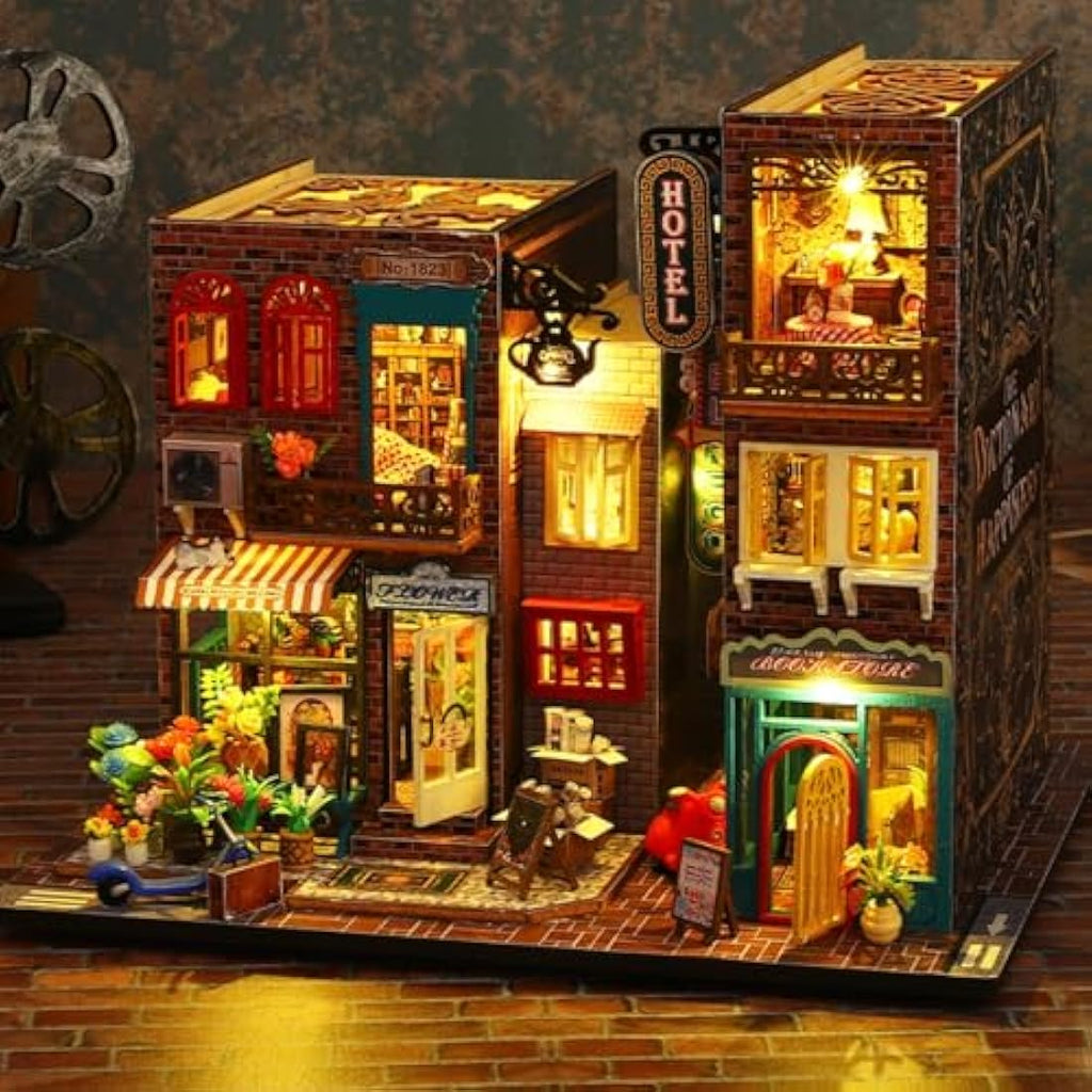 Shylamb DIY Book Nook Kit – Scarbrough 3D Wooden Puzzle Bookend with LED